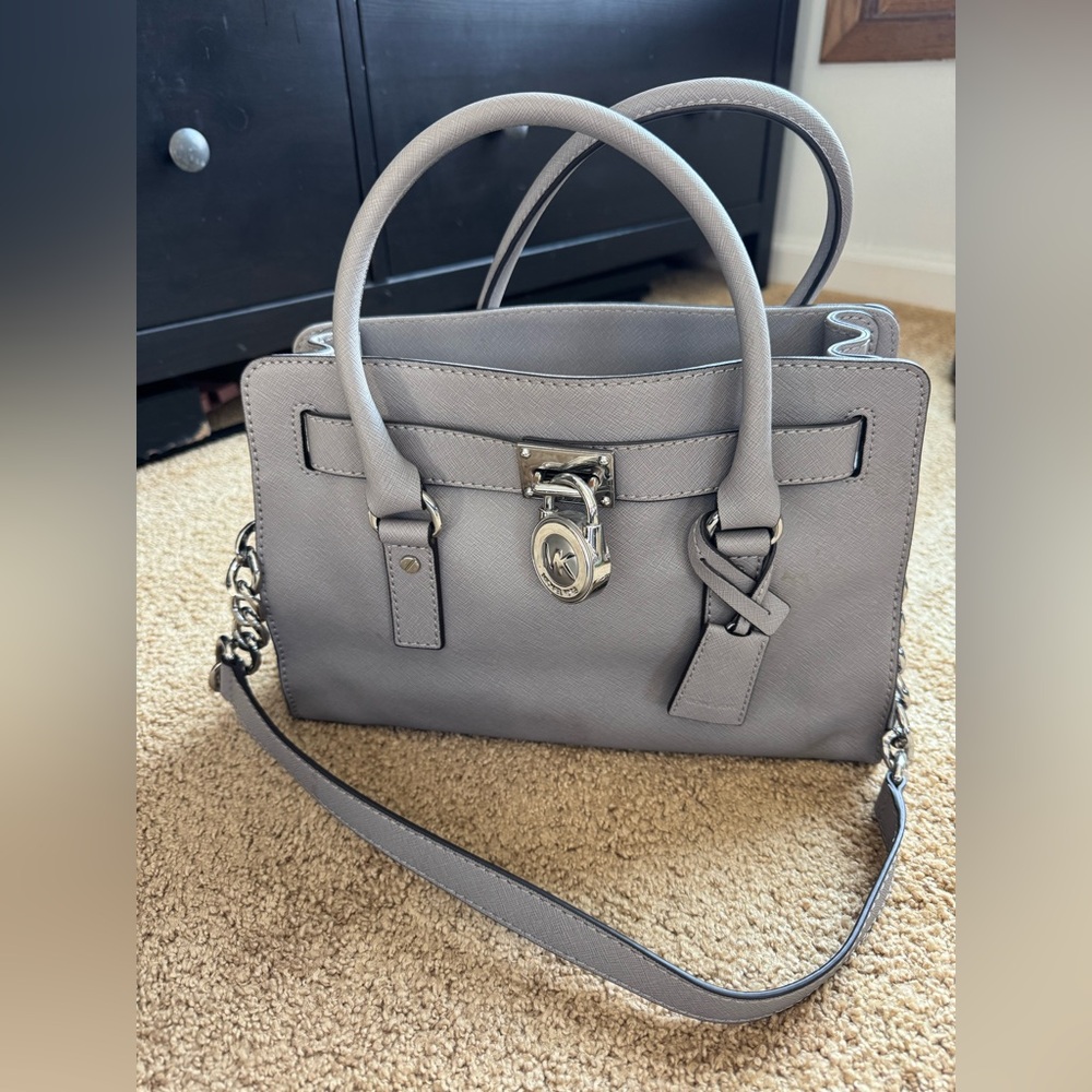 Michael kors grey silver satchel tote